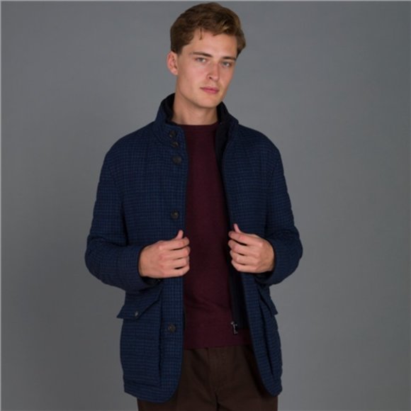 Glenveigh quilted coat in blue gingham check - Picture 3 of 8